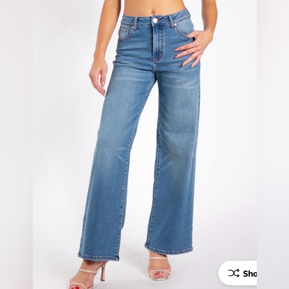LILAC SUNSET Classic Blue High-rise wide Leg Women's Jeans
